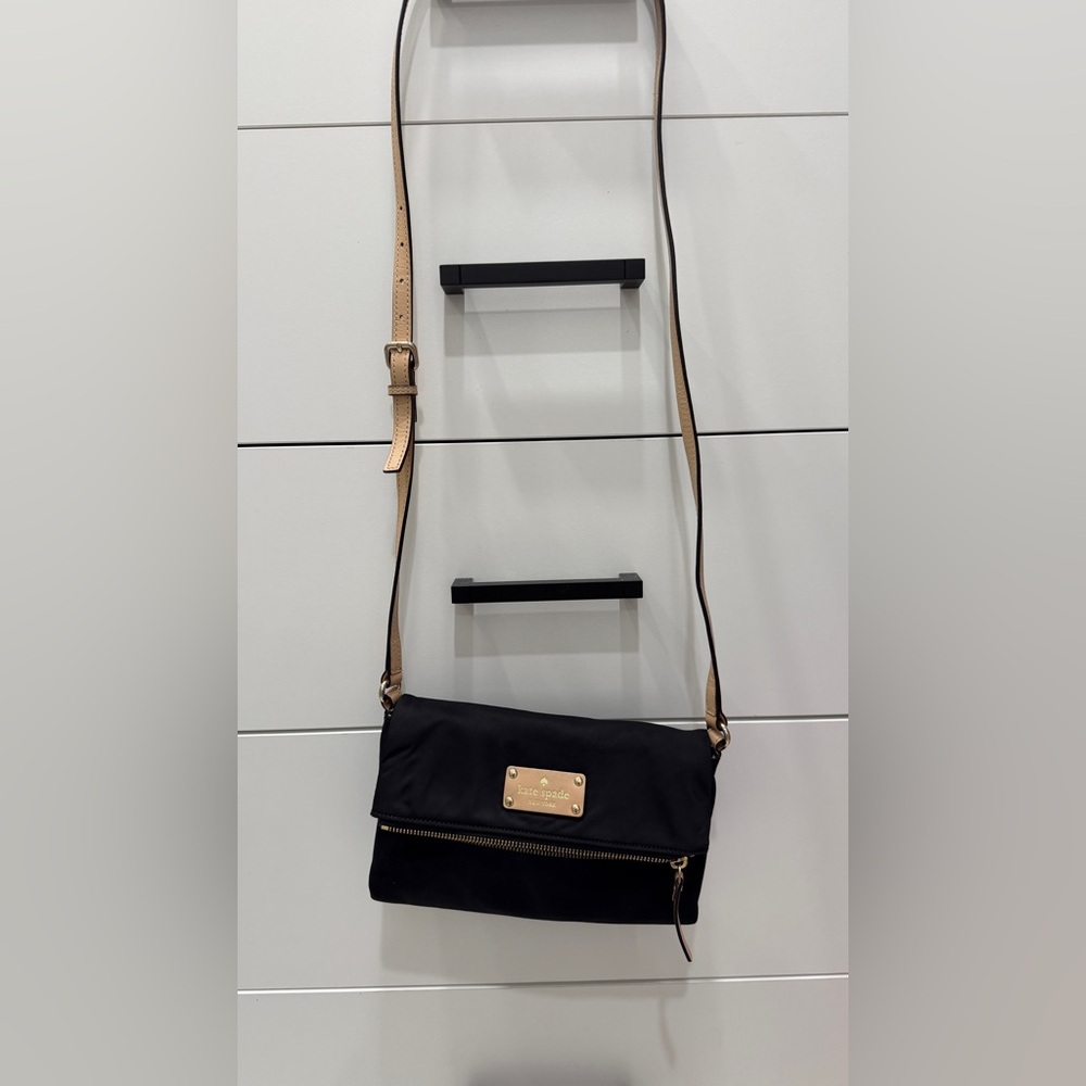 Kate Spade Black Nylon Fold Over Crossbody Bag